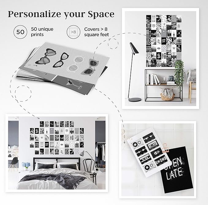 HAUS AND HUES Black & White Wall Collage Kit - Aesthetic Photo Collage Set of 50