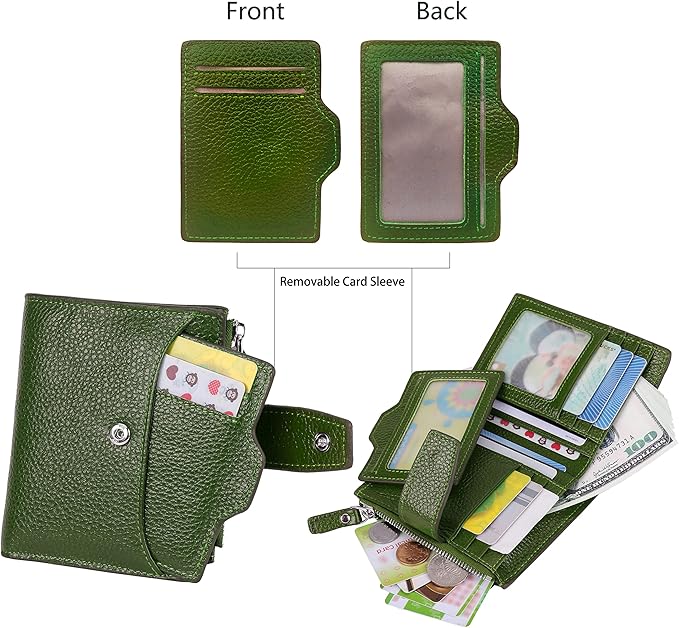 AINIMOER Women's RFID Blocking Leather Small Compact Bi-fold Zipper Pocket Wallet Card Case Purse with id Window