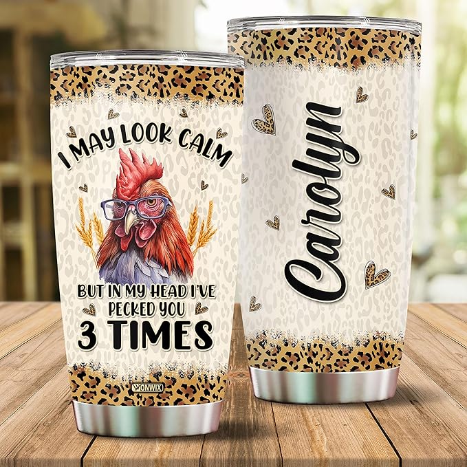 Personalized Chicken Tumbler Funny Rooster Gifts for Women Insulated Stainless Steel 20oz With Lid Travel Cup Coffee Mug Water Bottle Gift for Her Girl Friends