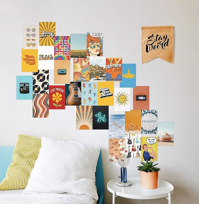 HAUS AND HUES Aesthetic Wall Collage Kit for Teens - Hippie Posters and Retro Photo Collage Sets (Set of 30)