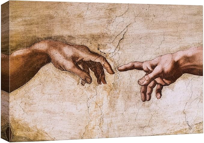 wall26 Canvas Print Wall Art The Creation of Adam Closeup by Michelangelo Spiritual & Religious Cultural Oil Painting Renaissance Traditional Portrait for Living Room, Bedroom, Office - 32"x48"