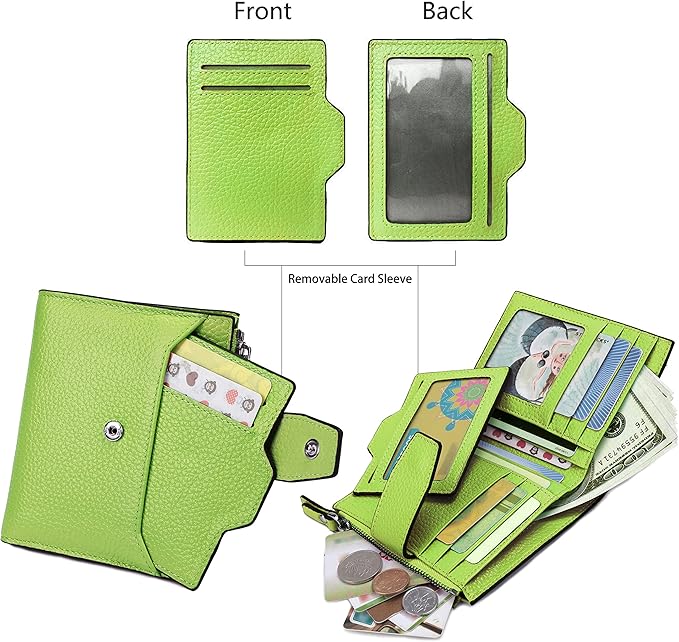 AINIMOER Women's RFID Blocking Leather Small Compact Bi-fold Zipper Pocket Wallet Card Case Purse with id Window