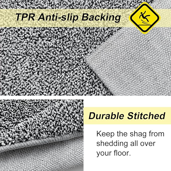 HDFK Bathroom Rugs | Non Slip Washable Bath Mats 30x20 Inches 2 Tone Chenille Medium Pile Floor Mat | Water Absorbent Grey and White Decor | Shower Rug for Shower Wet Dry Zone & Home