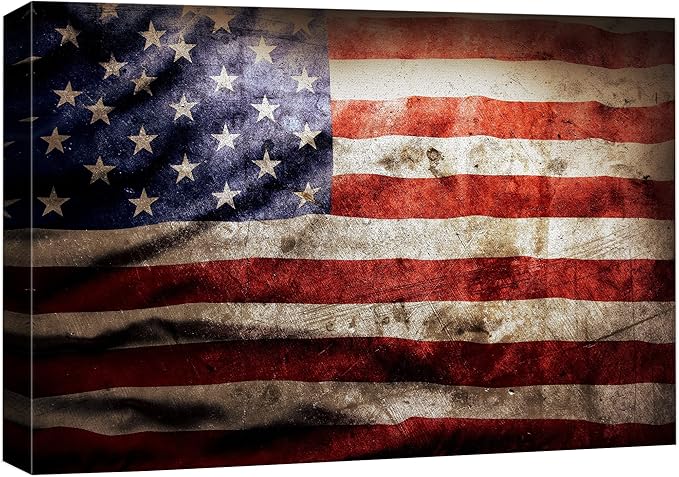 wall26 Canvas Print Wall Art Dark Faded Vintage Retro American Flag Pop Culture Cultural Digital Art Modern Art Traditional Colorful for Living Room, Bedroom, Office - 24"x36"