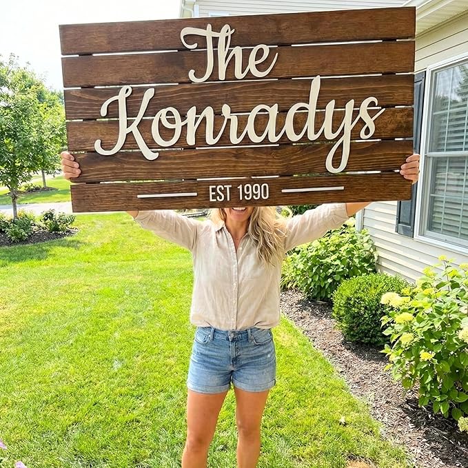 Custom Mountain Family Name Sign - Rustic Wood Wall Decor, Personalized Wedding & Gift for Couples Anniversary, Housewarming Gift for New Home (XX Large)