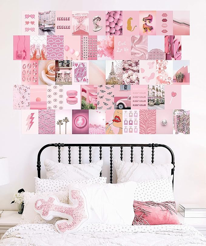 HAUS AND HUES Pink Aesthetic Wall Collage Kit - Set of 50 Pink Pictures for Cute Room Decor
