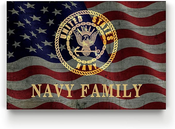 Renditions Gallery Canvas Patriotic Wall Art Modern Paintings & Prints Decorations American Navy Family Glam Loyal Military Wall Hanging Artwork for Bedroom Office Kitchen - 16"x20" LT25