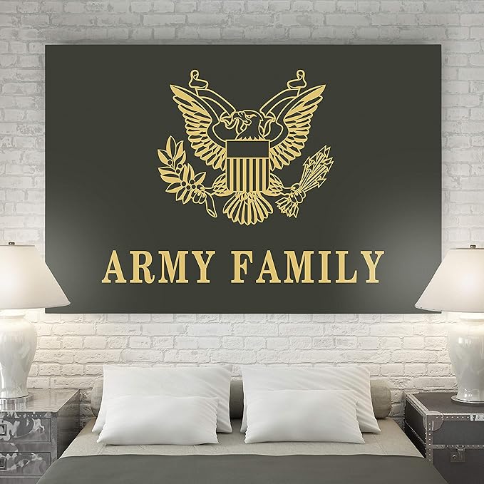Renditions Gallery Canvas Nationalist Wall Art Paintings & Prints Artwork Golden American Army Crest Modern Patriotic Canvas Military Decorations for Bedroom Office Kitchen - 24"x32" LT25