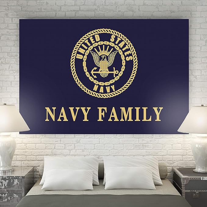 Renditions Gallery Canvas Nationalist Wall Art Paintings & Prints Artwork Golden United States Navy Crest Modern Patriotic Canvas Military Decor for Bedroom Office Kitchen - 30"x40" LT25