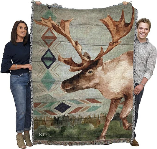 Pure Country Weavers Animals Lodge Deer Elk 1 Blanket by Nicole DeCamp- Wildlife Lodge Cabin Gift Tapestry Throw Woven from Cotton - Made in The USA (72x54)