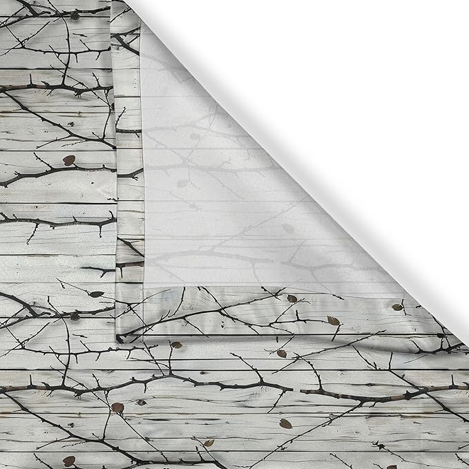 Ambesonne Botanical Autumn Kitchen Curtains, Farmhouse Countryside Vibes Weathered Planks with Dried Branches, Window Drapes 2 Panel Set for Kitchen Cafe Decor, 55" x 39", Off White Dark Brown
