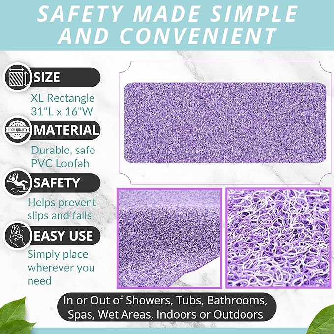 Non Slip Bathtub Mat Shower Mat for Tub - Loofah Bath Mats for Bathroom - 31x16 Bathtub Floor Mat - Textured Anti Slip Bath Mat Without Suction Cups - Secure Mat for Wet Areas (31x16 Purple)