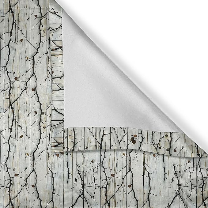 Ambesonne Botanical Valance & Tier Curtain 3 pcs Set, Autumn Vibe with Dried Leaves on Vertical Weathered Wood Planks Back, Window Treatments for Kitchen Room Decor, 55" x 30", Off White Dark Brown