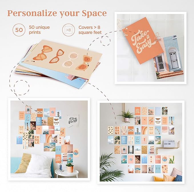 HAUS AND HUES Peach Photo Collage Kit - Wall Aesthetic Collage Kit for Teens (Set of 50)