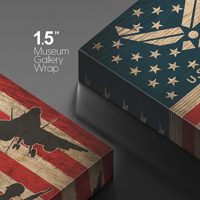 wall26 Canvas Print Wall Art Retro Wood Grain U.S. Air Force Veteran Soldier Plane Cultural Historic Digital Art Modern Art Decorative Global Patriotic for Living Room, Bedroom, Office - 24x36