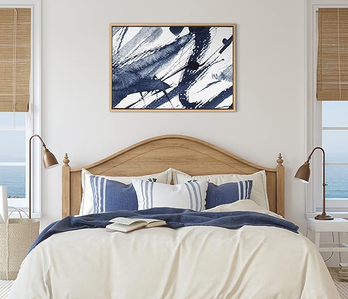 Kate and Laurel Sylvie Indigo Watercolor Framed Canvas Wall Art by Amy Peterson Art Studio; 23x33 Natural; Decorative Abstract Art Print for Wall