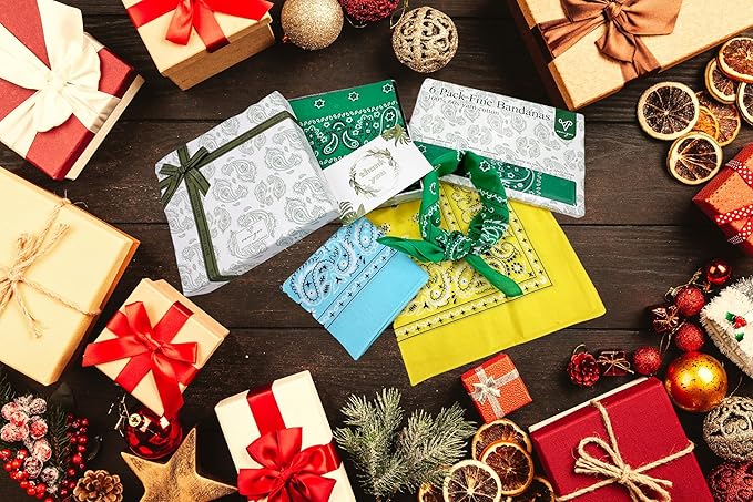 Vamqor Bandanas Gift Box 6 pack,Premium Super Soft 60s Cotton Paisley Bandannas Handkerchiefs for Men,Women and Kids
