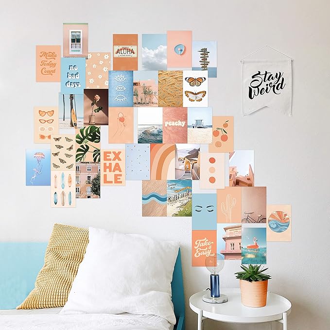 HAUS AND HUES Peach Photo Collage Kit - Wall Aesthetic Collage Kit for Teens (Set of 50)