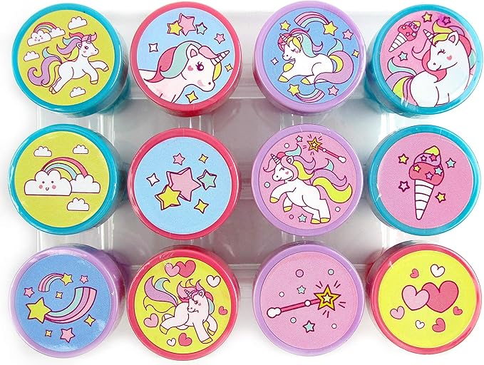 TINYMILLS 12 Pcs Unicorn Stamp Kit for Kids – Cute Self-Inking Unicorn Stamps, Unicorn Party Favors, Classroom Rewards, Goody Bag Stuffers, Birthday Party Supplies