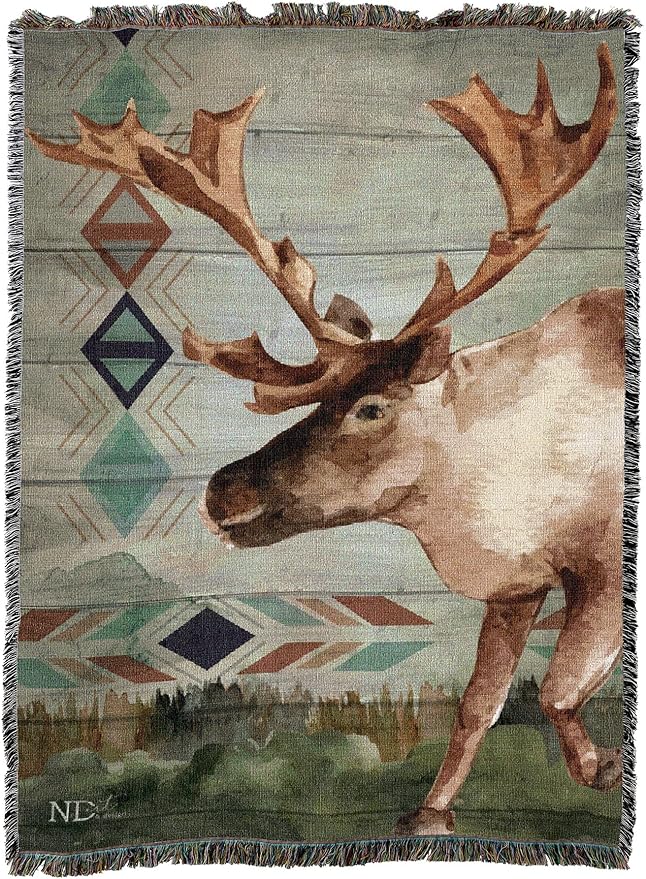 Pure Country Weavers Animals Lodge Deer Elk 1 Blanket by Nicole DeCamp- Wildlife Lodge Cabin Gift Tapestry Throw Woven from Cotton - Made in The USA (72x54)