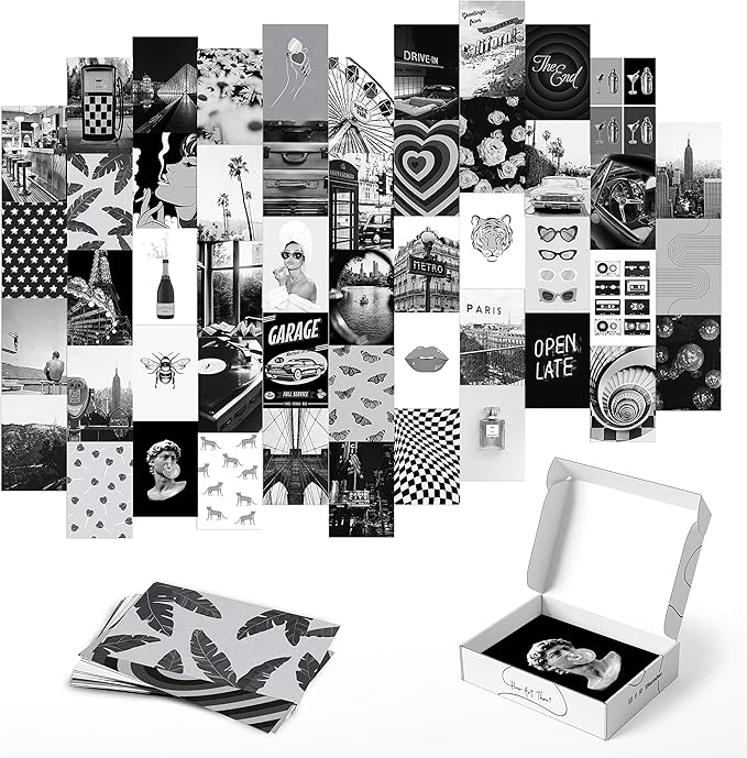 HAUS AND HUES Black & White Wall Collage Kit - Aesthetic Photo Collage Set of 50