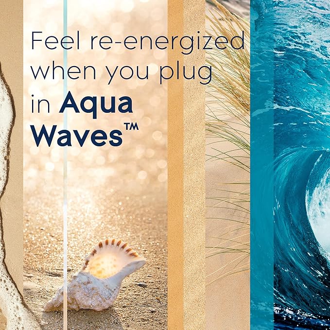 Glade PlugIns Refills Air Freshener Starter Kit, Scented and Essential Oils for Home and Bathroom, Aqua Waves, 4.02 Fl Oz, 2 Warmers + 6 Refills