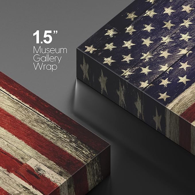 wall26 Canvas Print Wall Art Silhouette of American Soldiers with Flag on Wood Pop Culture Cultural Digital Art Modern Art Traditional Colorful for Living Room, Bedroom, Office - 12"x18"