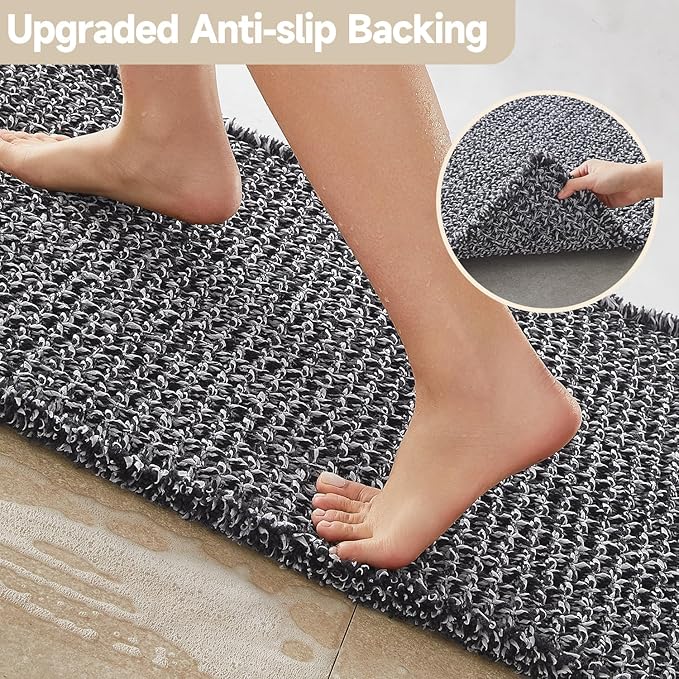 Black and White Bathroom Rugs, Waffle Runner Rug Bathroom Non Slip Washable Long Super Absorbent Quick Dry Boho Farmhouse Bath Decor, 72"x24" Black and White