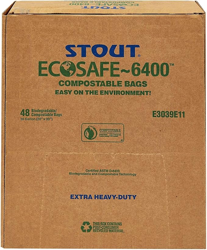 Stout by Envision Ecosafe-6400 Bags, 30 Gal, 1.1 Mil, 30" X 39", Green, 48/box