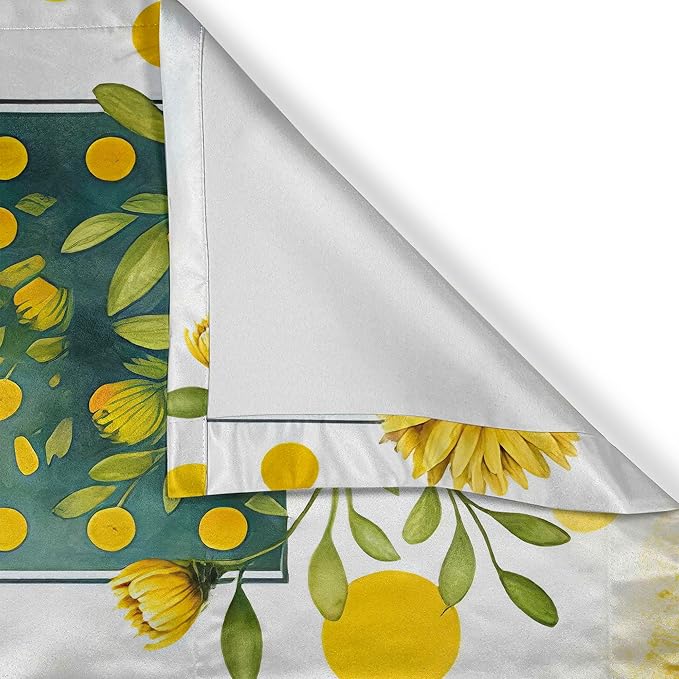 Ambesonne Eat Drink Laugh Window Valance, Farmhouse Art Sunflower with Orangish Dots and Leaves Greenery, Curtain Valance for Kitchen Bedroom Decor with Rod Pocket, 42" x 12", Mustard and Hunter Green