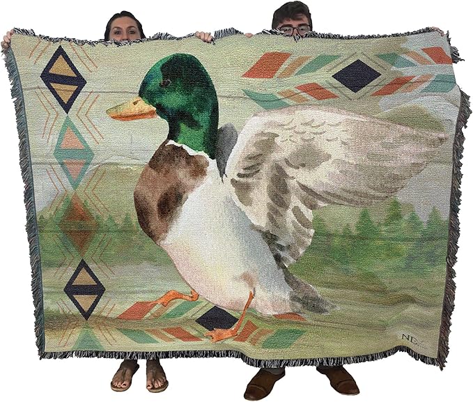 Pure Country Weavers Animals Lodge Mallard Duck Blanket by Nicole DeCamp - Wildlife Lodge Cabin Gift Tapestry Throw Woven from Cotton - Made in The USA (72x54)
