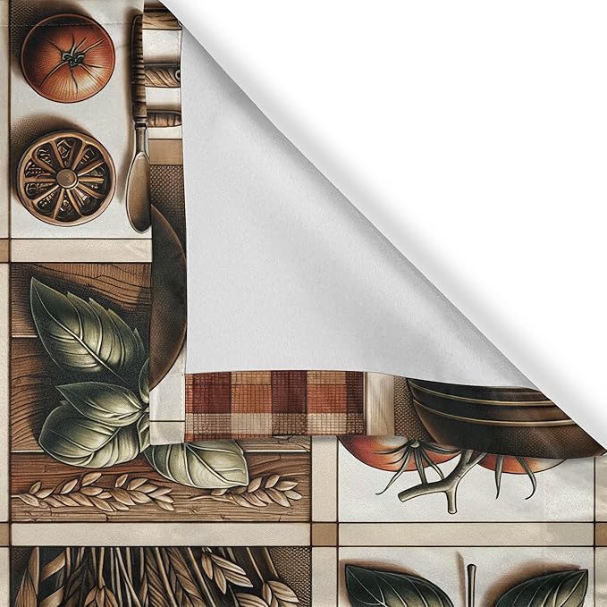 Ambesonne Vintage Valance & Tier Curtain 3 pcs Set, Tomato Checkered Gingham Squares Food Art Leaf Details Cozy Cottagecore, Window Treatments for Kitchen Room Decor, 55" x 36", Paprika Rust and Green