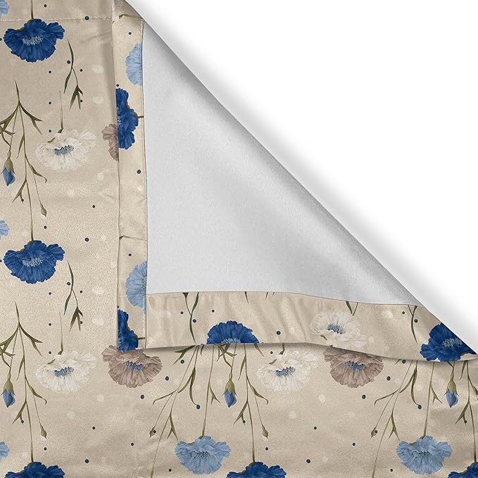 Ambesonne Floral Valance & Tier Curtain 3 pcs Set, Vintage Delicate Cottagecore Flowers in Pastel Tones and Plain Back, Window Treatments for Kitchen Room Decor, 55" x 36", Beige Night Blue Dark Tan