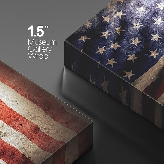 wall26 Canvas Print Wall Art Dark Faded Vintage Retro American Flag Pop Culture Cultural Digital Art Modern Art Traditional Colorful for Living Room, Bedroom, Office - 16"x24"