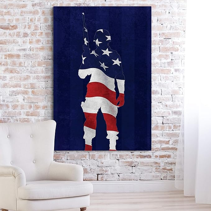 Renditions Gallery Canvas Military Wall Art Home Paintings & Prints Artwork American Victorious Soldier Modern Glam Patriotic Canvas Decorations for Bedroom Office Kitchen - 36"x48" LT25
