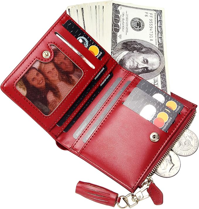 GEEAD Red Small Wallets for Women Bifold Slim Coin Purse Zipper ID Card Holder