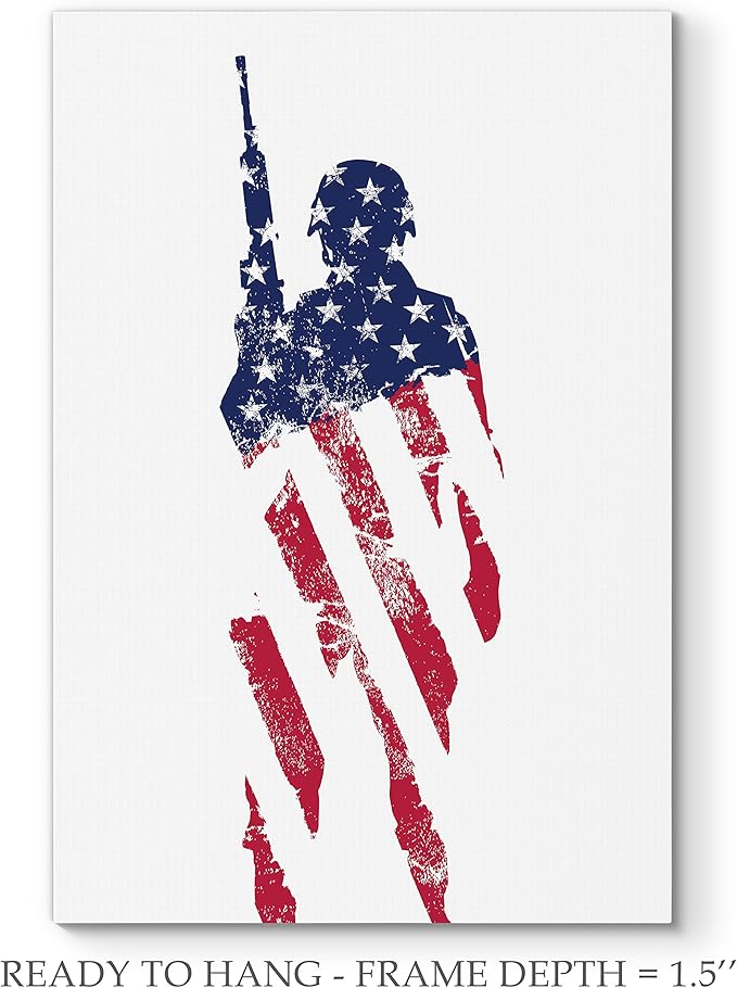 Renditions Gallery Canvas Military Wall Art Paintings & Prints Artwork American Faded Veteran Victory Modern Glam Patriotic Canvas Decorations for Bedroom Office Kitchen - 24"x32" LT25