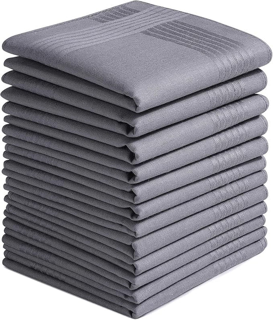 Zenssia Men's Pure Cotton Handkerchiefs with Hem, Bulk Set Hankies