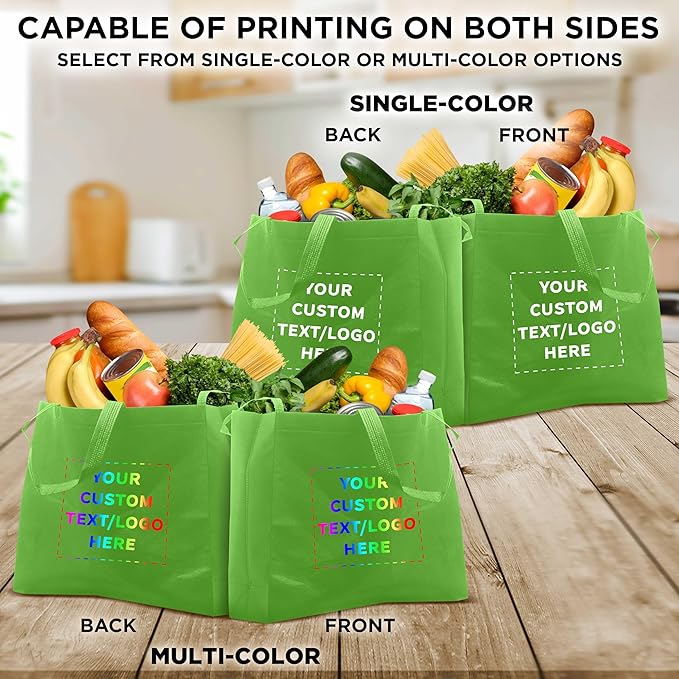 DISCOUNT PROMOS Custom Jumbo Sized Tote Bags Set of 50, Personalized Bulk Pack - Reusable Grocery Bags, Shopping Bags, Promotional Item Totes for Women - Lime Green