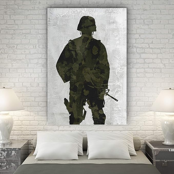 Renditions Gallery Canvas Military Wall Art Modern Paintings & Prints Decorations Fierce American Marine Abstract Green Black Patriotic Artwork for Bedroom Office Kitchen - 24"x32" LT25