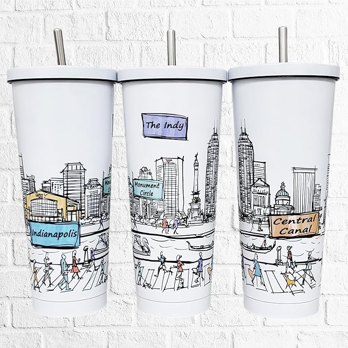 Cities Around the World 25 Oz Tumbler Series - Designed in the USA - Vacuum Insulated Tumbler with Lids & Straw - Stainless Steel Coffee Water Travel Mug, for Hot Cold Drink (Indianapolis)