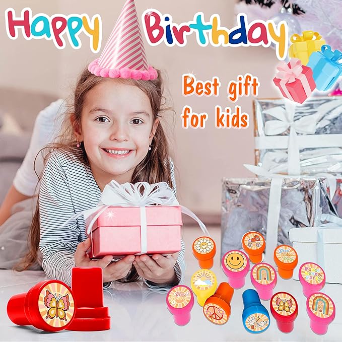 Groovy 70s Stamps for Kids, Themed Groovy 70s Birthday Party Favors Decorations Supplies 12PCS Groovy Self-Inking Stampers Classroom Gifts Cute for Boys Girls Rewards Birthday Party Gifts Ideas