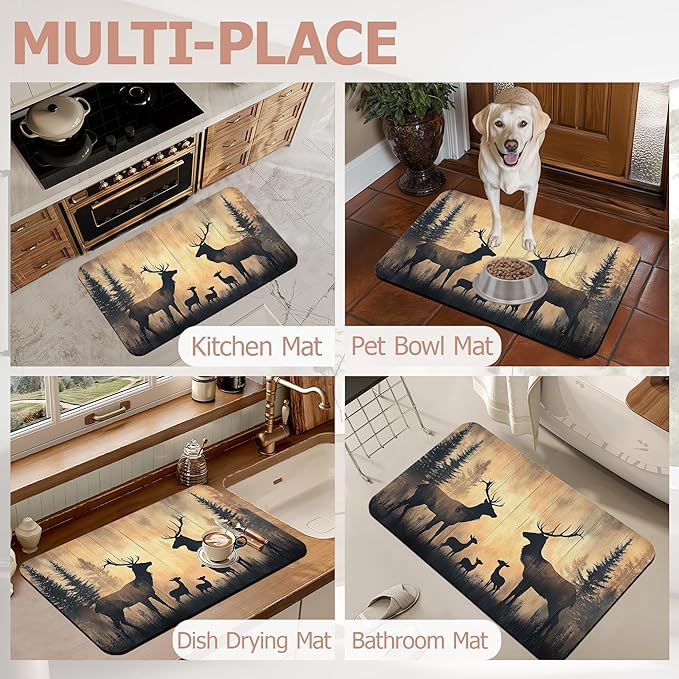Non Slip Bath Mat,Deer Trees Bathroom Decor,Forest Diatomaceous Bath Mat Quick Dry Absorbent Bathroom Rugs-Shower Rug for Kitchen Laundry Bathtub Shower 17"x29.5"