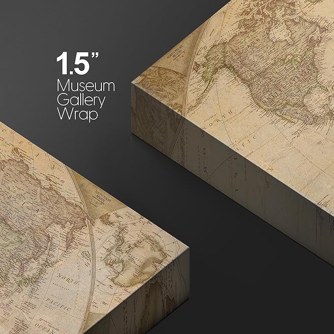 wall26 Canvas Print Wall Art Vintage Antique Globe World Map Educational & School History Modern Art Map of The World Decorative Multicolor Minimalism for Bedroom - 32"x48"
