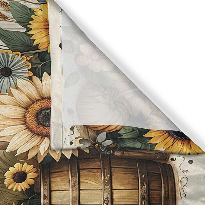 Ambesonne Farmhouse Kitchen Curtains, Rustic Themed Print of Cow and Sunflowers Blooming Cottagecore, Window Drapes 2 Panel Set for Kitchen Cafe Decor, 55" x 24", Mustard Eggshell Cocoa