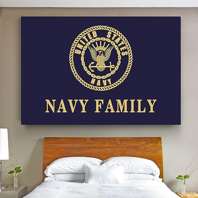 Renditions Gallery Canvas Nationalist Wall Art Paintings & Prints Artwork Golden United States Navy Crest Modern Patriotic Canvas Military Decor for Bedroom Office Kitchen - 24"x32" LT25