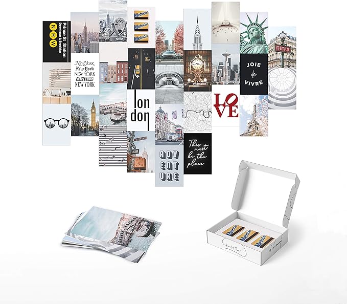 HAUS AND HUES Aesthetic Photo Collage Kit - Picture Collage Kit for Wall Aesthetic Room Decor | Aesthetic Wall Collage Kit Aesthetic Collage Kit (City Set of 30)