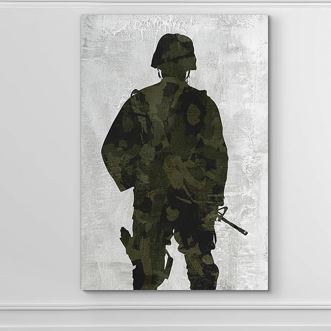 Renditions Gallery Canvas Military Wall Art Modern Paintings & Prints Decorations Fierce American Marine Abstract Green Black Patriotic Artwork for Bedroom Office Kitchen - 24"x32" LT25