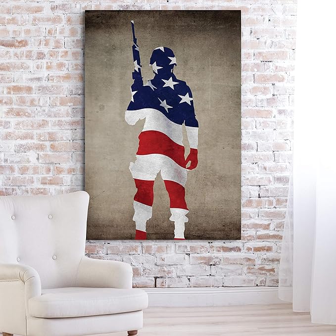 Renditions Gallery Canvas Military Wall Art Modern Paintings & Prints Decorations Victorious Flag Draped Veteran Modern American Heroes Wall Hanging for Bedroom Office Kitchen - 30"x40" LT25