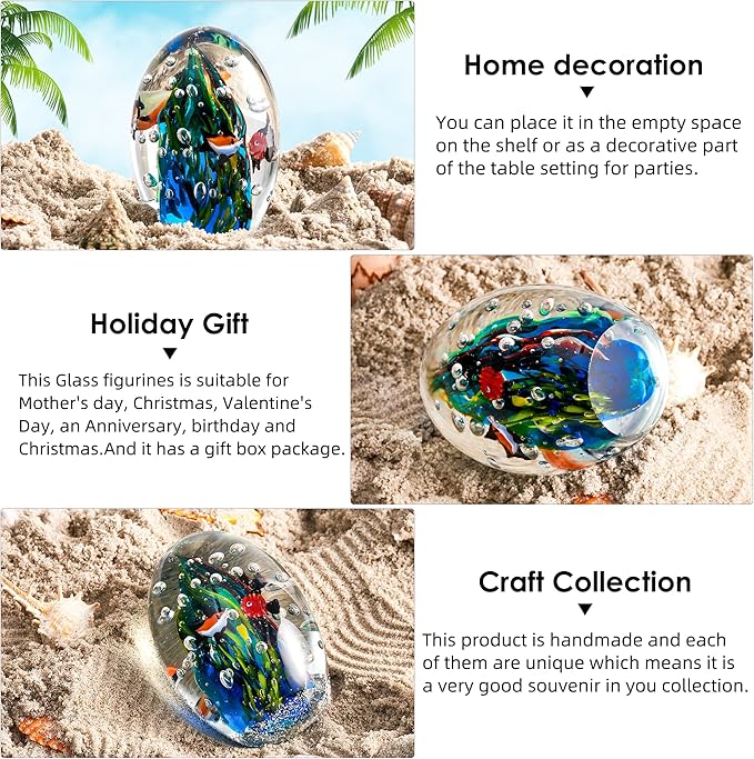 EUSTUMA Hand Blown Underwater World of Glass, Office Paperweight, Aquarium Decor, Ocean Lovers